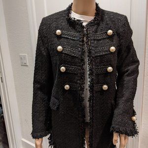 Zara tweed bounce black jacket with pearl beads.